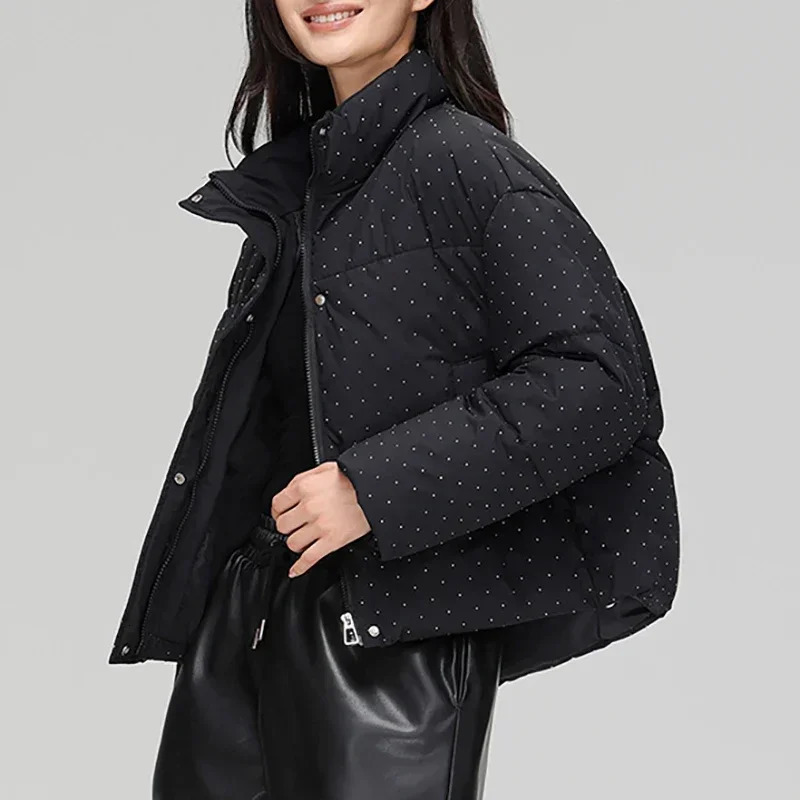 Mock Neck Buttons Jacket Zipper Pockets Thicken Cottonpadded Casual Cotton Warm Parkas Women Autumn Winter 241209