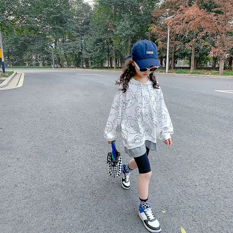 Childrens Sportswear Girls Spring/Summer Autumn Cotton Printed Flower Letter Zipper Sportswear 5 6 8 12 13 14 15 Year Super Large Hoodie 241210