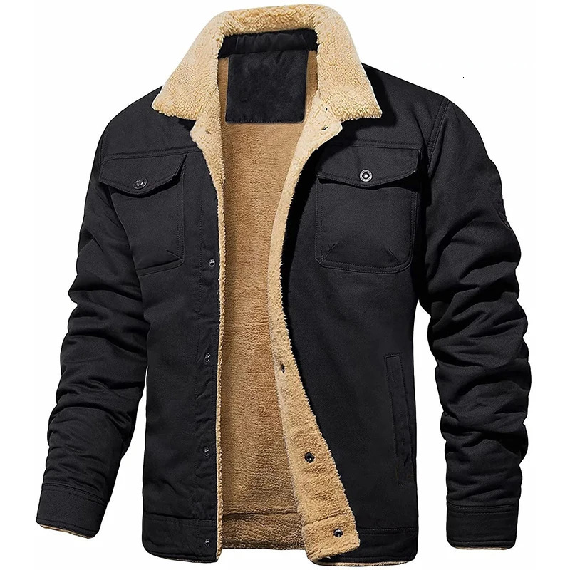 2025 Mens Winter Casual Fleece Jacket Solid color Warm Nonelastic Lapel Button jacket suitable for daily commuting outdoor 241209