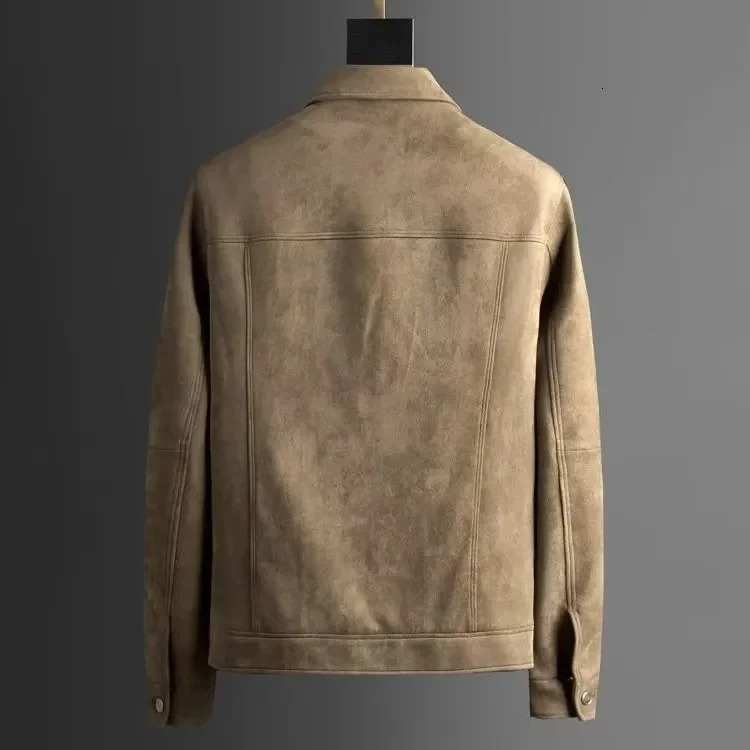 2023 Autumn Chamois Leather Velvet Collar Mens Jacket Korean Casual Loose Top 241209