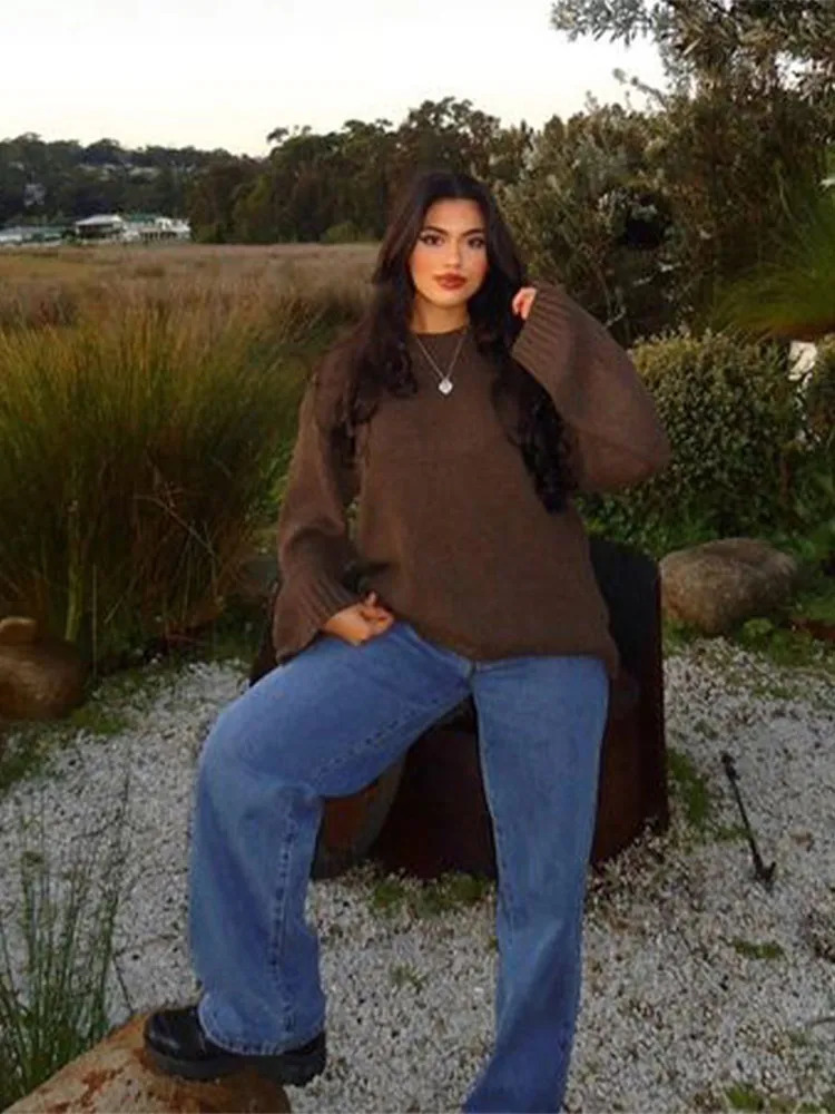 Casual Long Sleeved Round Neck Womens Sweater Versatile Knitted Solid Color Pullover Commuting Office Streetwear For Autumn 241203