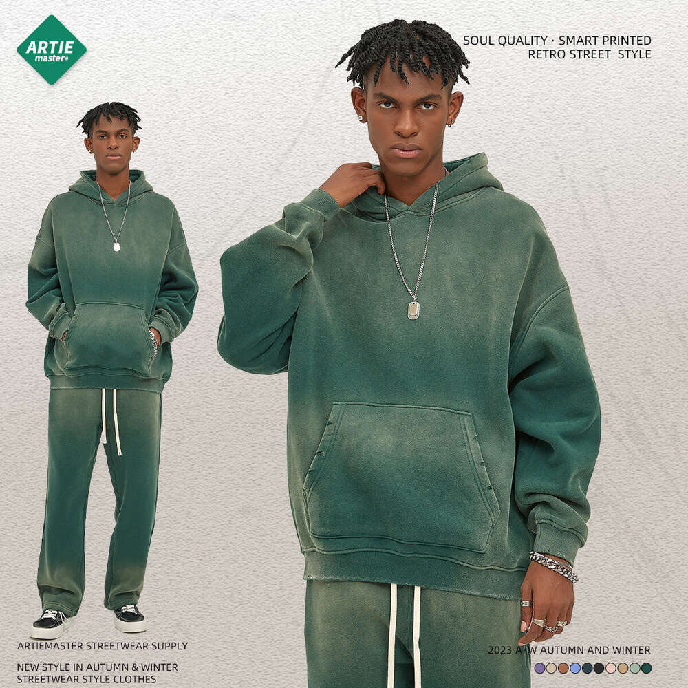 2024 Autumn/Winter New Product Solid Color Blank Plush Thickened 360g Spray Dyeing Used Hooded Hoodie for Men