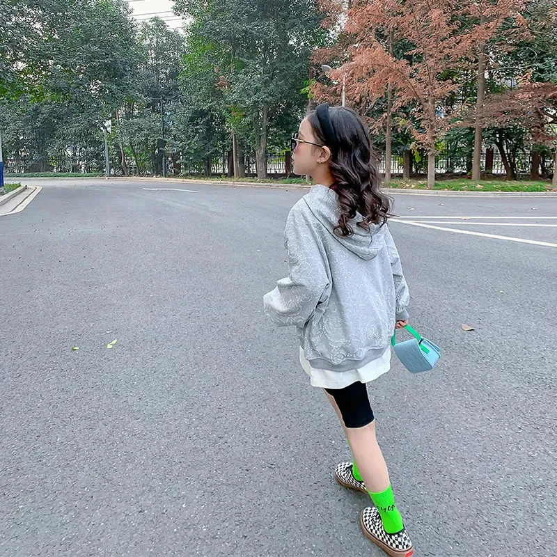 Childrens Sportswear Girls Spring/Summer Autumn Cotton Printed Flower Letter Zipper Sportswear 5 6 8 12 13 14 15 Year Super Large Hoodie 241210