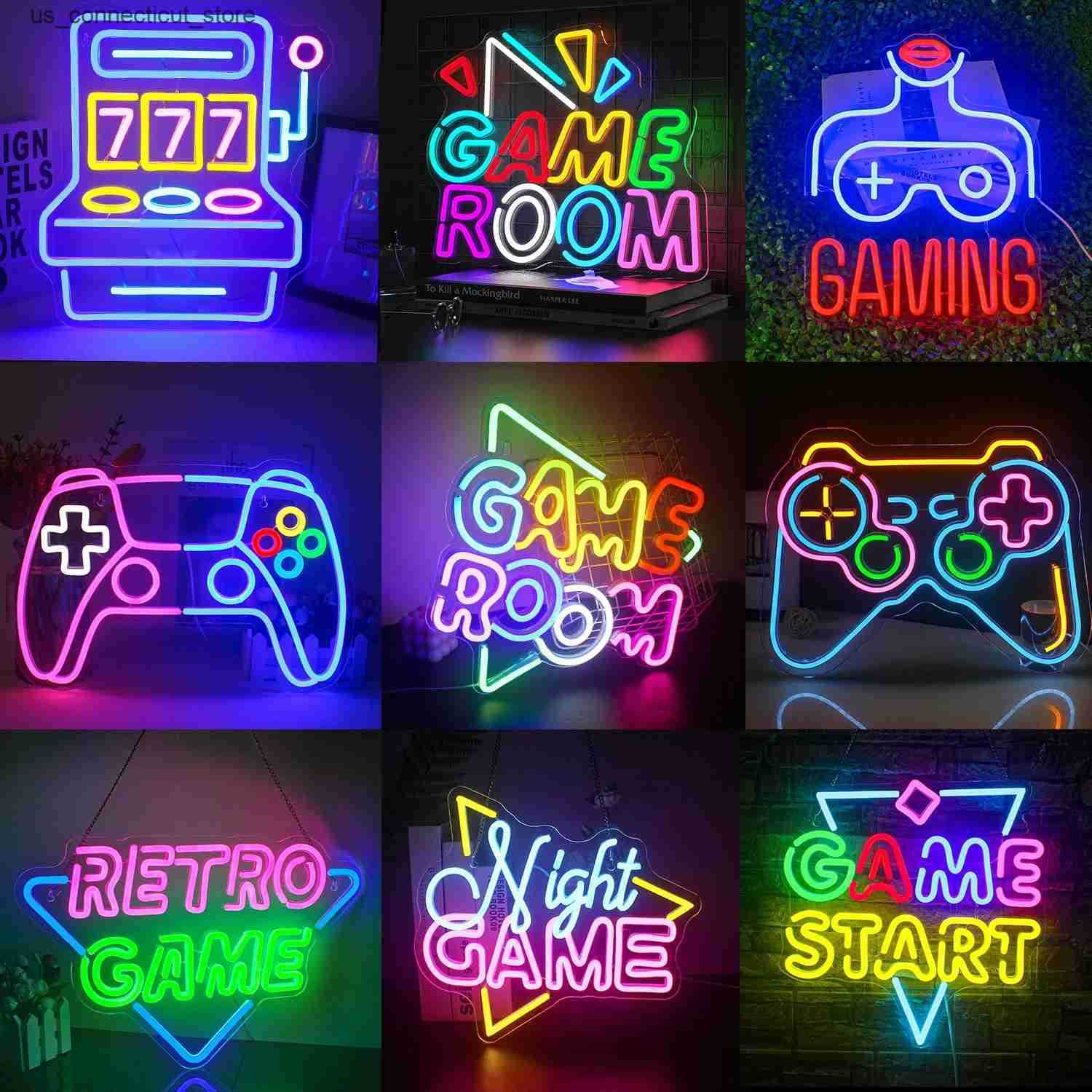 LED Neon Sign Neon Light Game Set LED Light Childrens Room Arcade Logo Party Bar Game Room People Cave Wall Decoration Neon Light Luminous Logo L