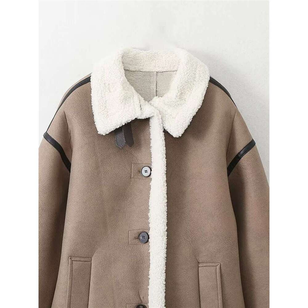 Winter Women's Fashion Thick And Long Double Sided Fur Integrated Stand Up Collar Coat Cotton Jacket