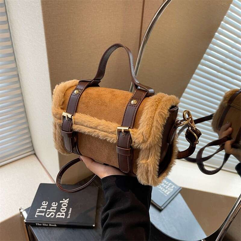 Autumn and Winter Shoulder for Women New Lamb Plush Suede Ladies Small Square Crossbody Bags Bolsas Para Mujeres