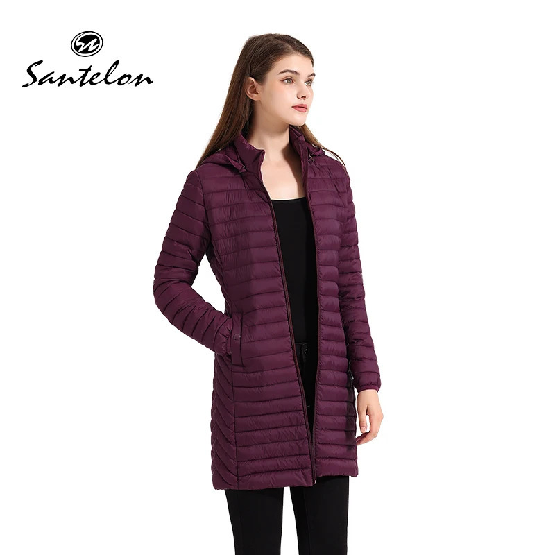 SANTELON Women Soild Loose Long Parka Coat With Hood Female Warm Outdoor Padded Cotton Clothes Ultralight Portable Outwear 241209