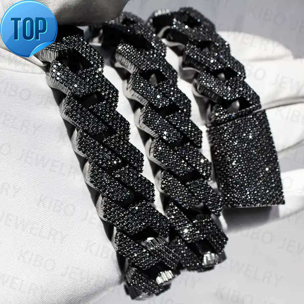 Hot-sale 18mm 20mm Plated 2 Rows High Quality Sterg Sier Ice Out Black Cuban k Chain Moissanite