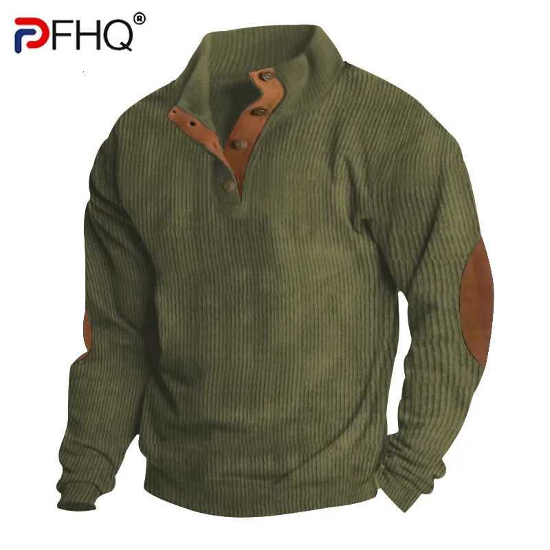 PFHQ Autumn Winter Mens Outdoor Jacket Corduroy Casual Stand Up Collar Long Sleeved Sweatshirt Male Tops 21Z7323 241209