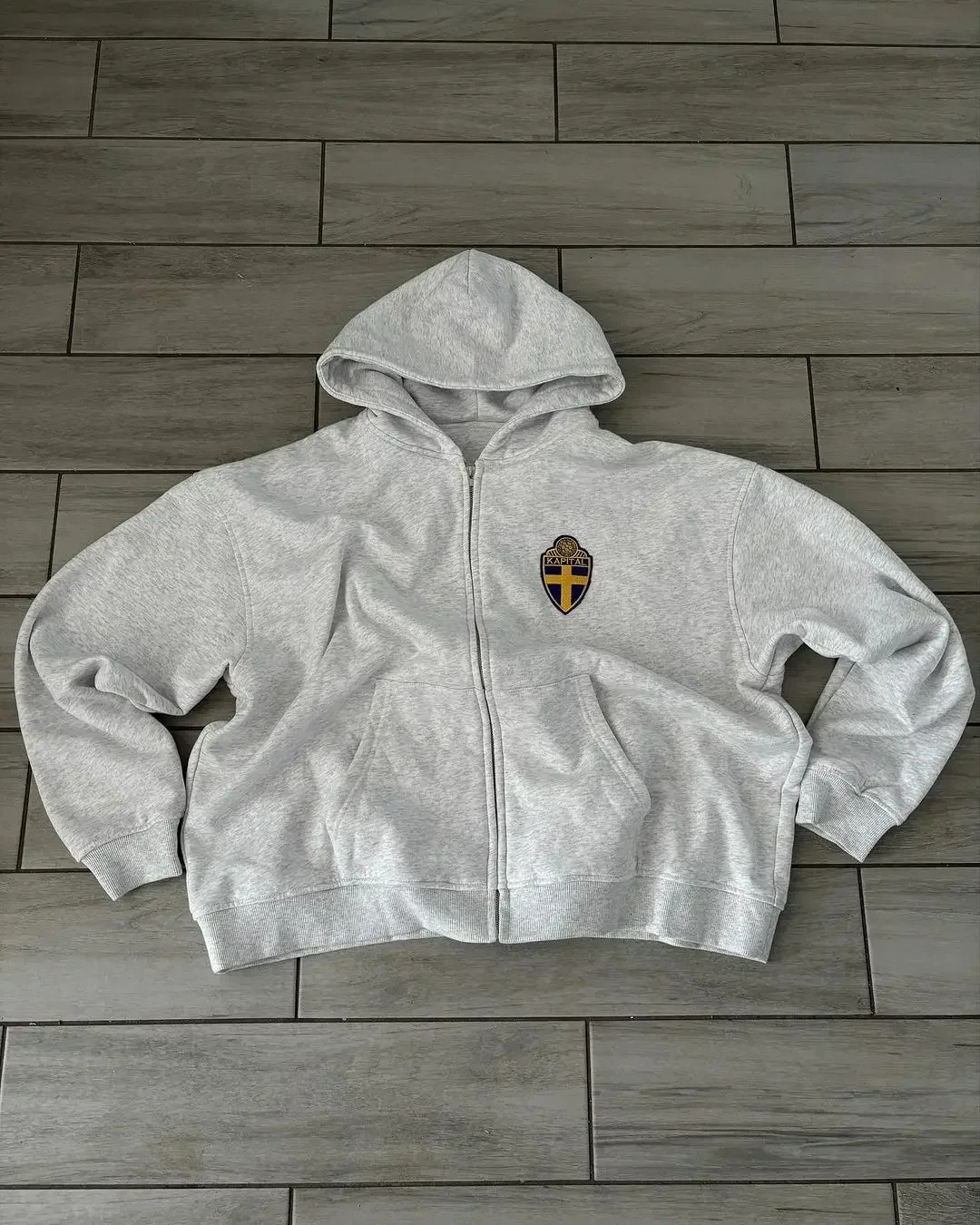 Y2K Hoodie Twopiece Set Men Street Retro Trendy Tracksuit Gray Sweatpants European and American Simple Classic Striped 241209