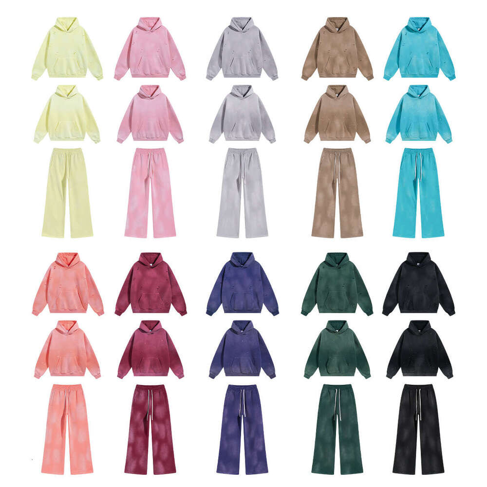 2024 autumn winter new style splashed ink, whitening, spray dyeing, washing water, making old, grinding edges, spraying horse chesut ve sweatshirt and