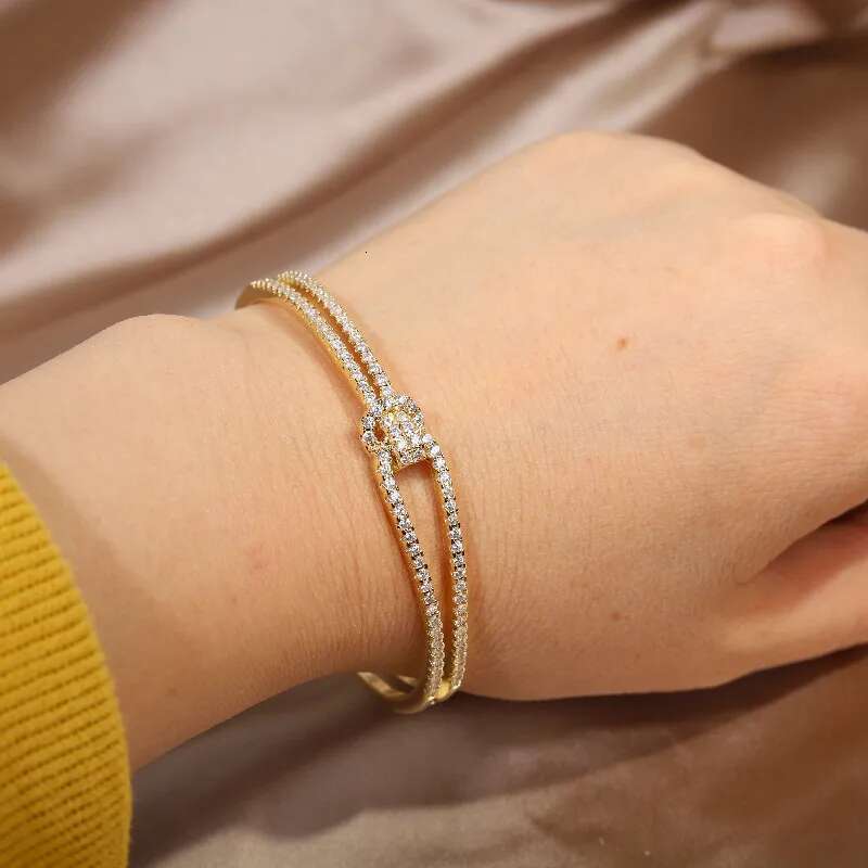 14K real gold plating exquisite full zircon knot elegant women's wedding party opening adjustable bracelet