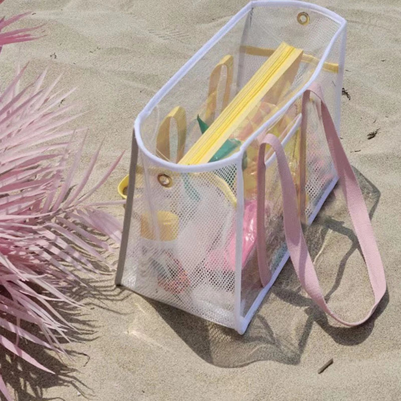 Large capacity transparent jelly shoulder bag portable beach travel bag PVC waterproof mother washing bag fitness and swimming bag 241205