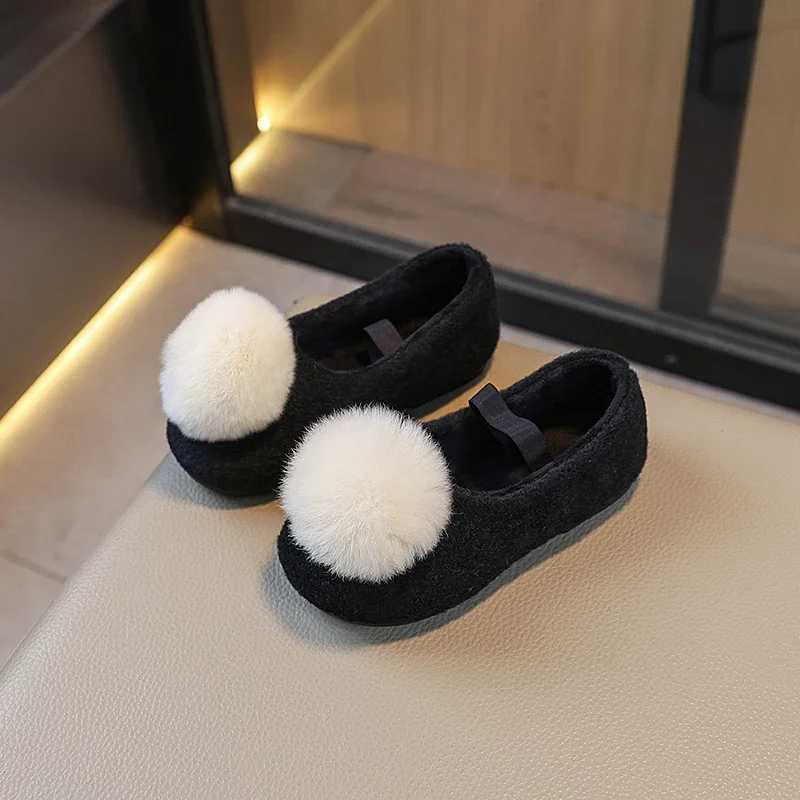 Girls Winter Flat Shoes Fluffy Velvet Elastic Band Fashion Kids Princess Shoes Four Colors Lovely Shallow Warm Children ShoesXJ241209