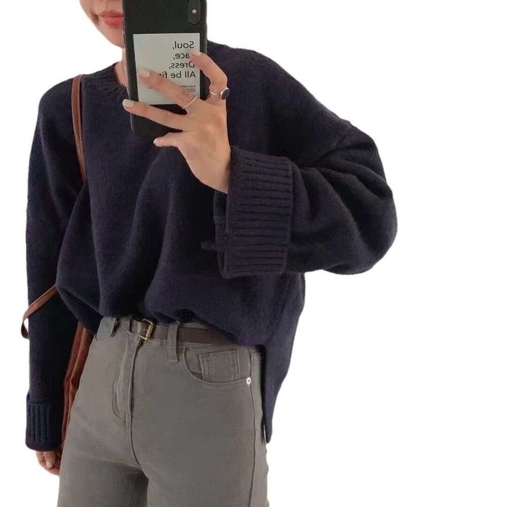 Gentle soft loose round neck women's autumn and winter, lazy style, solid color, versatile knit sweater for outerwear