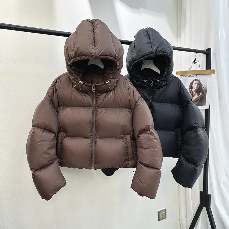2024 Winter Lightweight White Duck Down Cover Loose Inflatable Jacket Warm Cotton Long Sleeve Zipper Apron Coat 241209