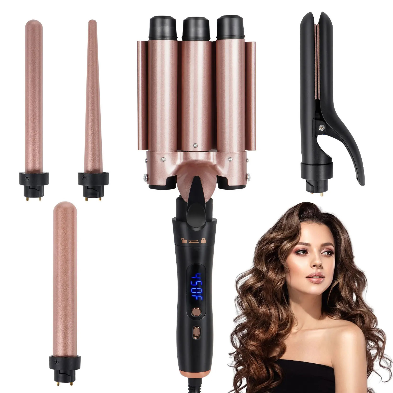 5 in 1 hair curler LED light display multi-function head changing curling iron 5 in 1 changing tube curling iron 241209
