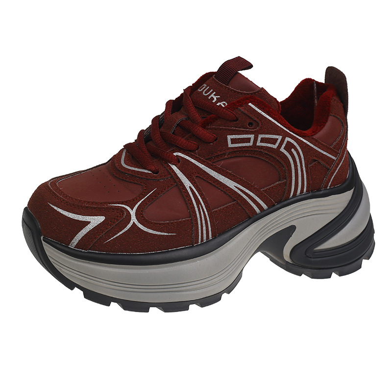 Women Sports Shoes:Thick Sole New Version Fashion Design Popular Casual Running Shoes Trendy Sneakers,Red/Coffee,Free shipping