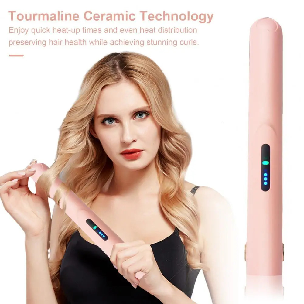 Compact Hair Curler Fast Heating Wireless Usb Rechargeable Mini Curling Iron Hair Straightener Travel Curling Wand for Womens 241209