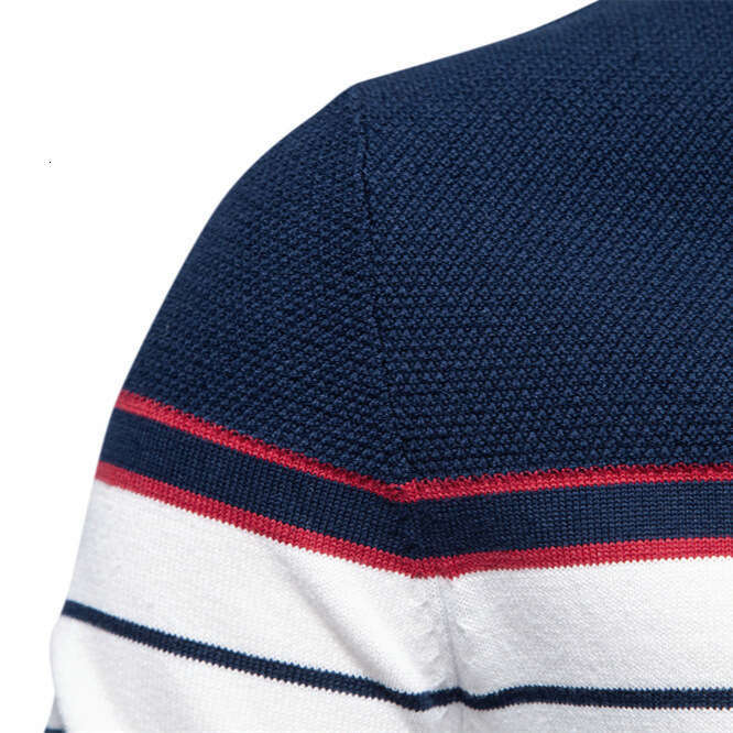 2024 autumn and winter new striped color blocked long sleeved knitted fashionable round neck men's casual sweater