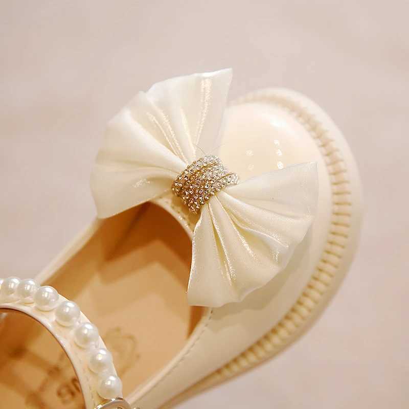 Sweet Children Leather Shoes Bowknot Organza Elegant Girls Mary Janes Three Colors Spring Princess Dance 26-36 Kids Flat ShoeXJ241209