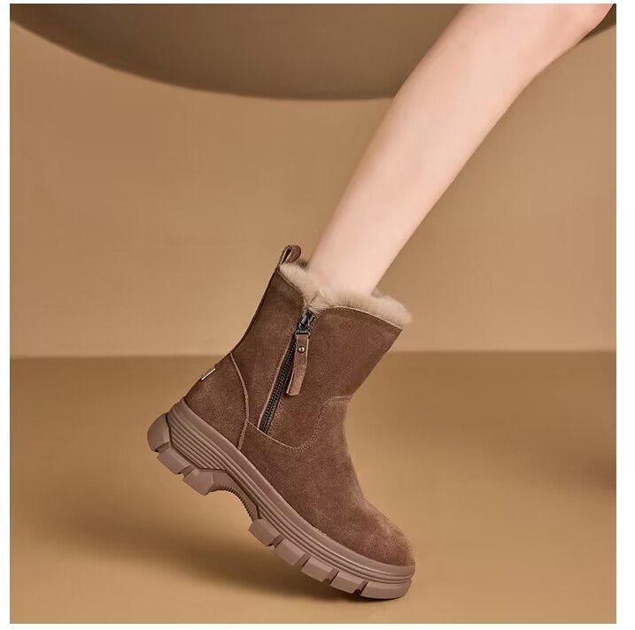 Snow Beautoday Women Suede New Leather Quality Hot Latform Fur Boots Round Toe Ladies Warm Winter Shoes Handmade
