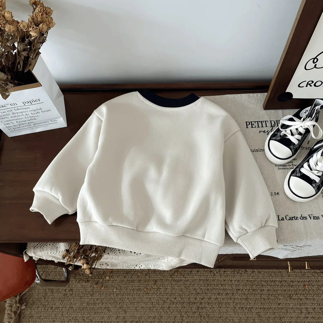 South Korea Autumn Winter Baby Boomer Generation Cartoon Printed Wool Loose Warm Childrens Boys Sports Shirt Childrens Boys Hoodie 241210