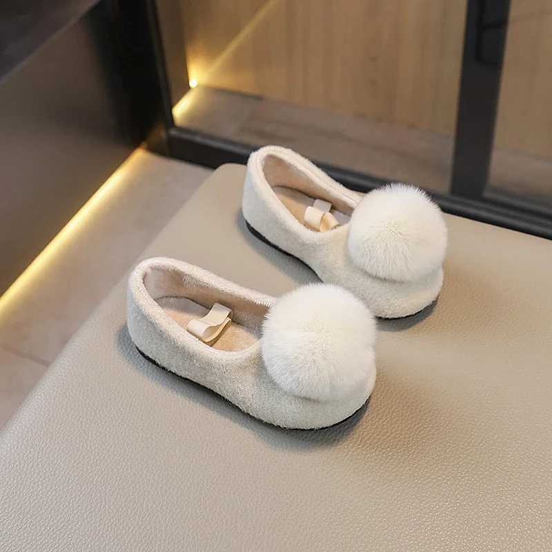 Girls Winter Flat Shoes Fluffy Velvet Elastic Band Fashion Kids Princess Shoes Four Colors Lovely Shallow Warm Children ShoesXJ241209