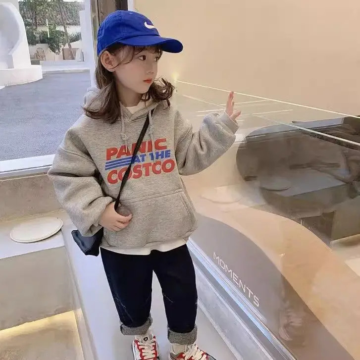 Girls Spring and Autumn Winter Casual Hoodie Velvet Sports Shirt 3-13 Year Old Boys and Girls Casual Korean Style Clothing Top Childrens Clothing 2412