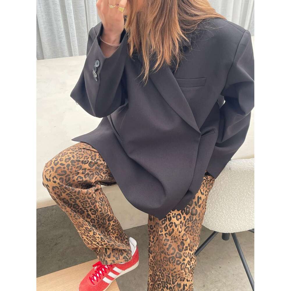 Chic Gray Lapel Button Suit Jacket For Women Elegant Loose Long Sleeves Office Coat New Female High Streetwear Outercoat