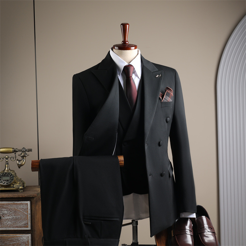 L825 Men's three-piece suit double-breasted casual men's wool suit groom groomsmen dress