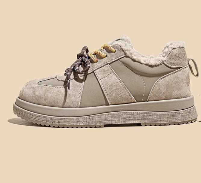 Women Casual Shoes:Fleece Short Snow Boots Low-top Winter New Thick Sole Retro Style Lamb Fashion Plush Cotton Shoes,Apricot/Brown,Free shipping