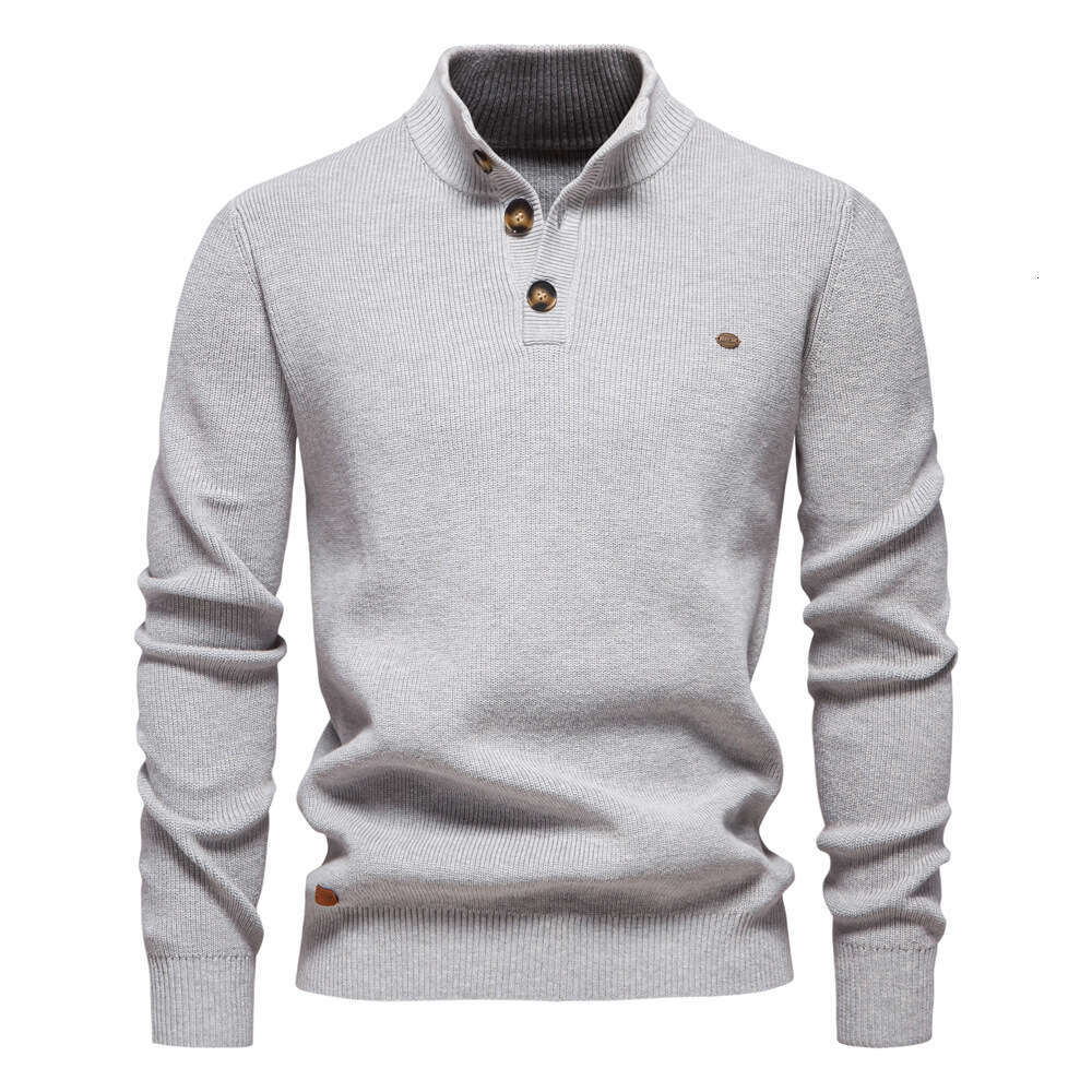 2024 autumn and winter new stand up collar men's high-quality business solid color casual knit sweater