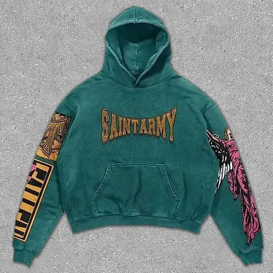 Printed skull sweatshirt trendy men and women retro spring and autumn -selling trendy loose fashion pullover hoodie 241210