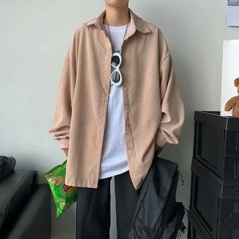Autumn mens Corduroy long sleeved shirt Korean fashion Y2K retro 2024 casual oversized street clothing commodity 241209