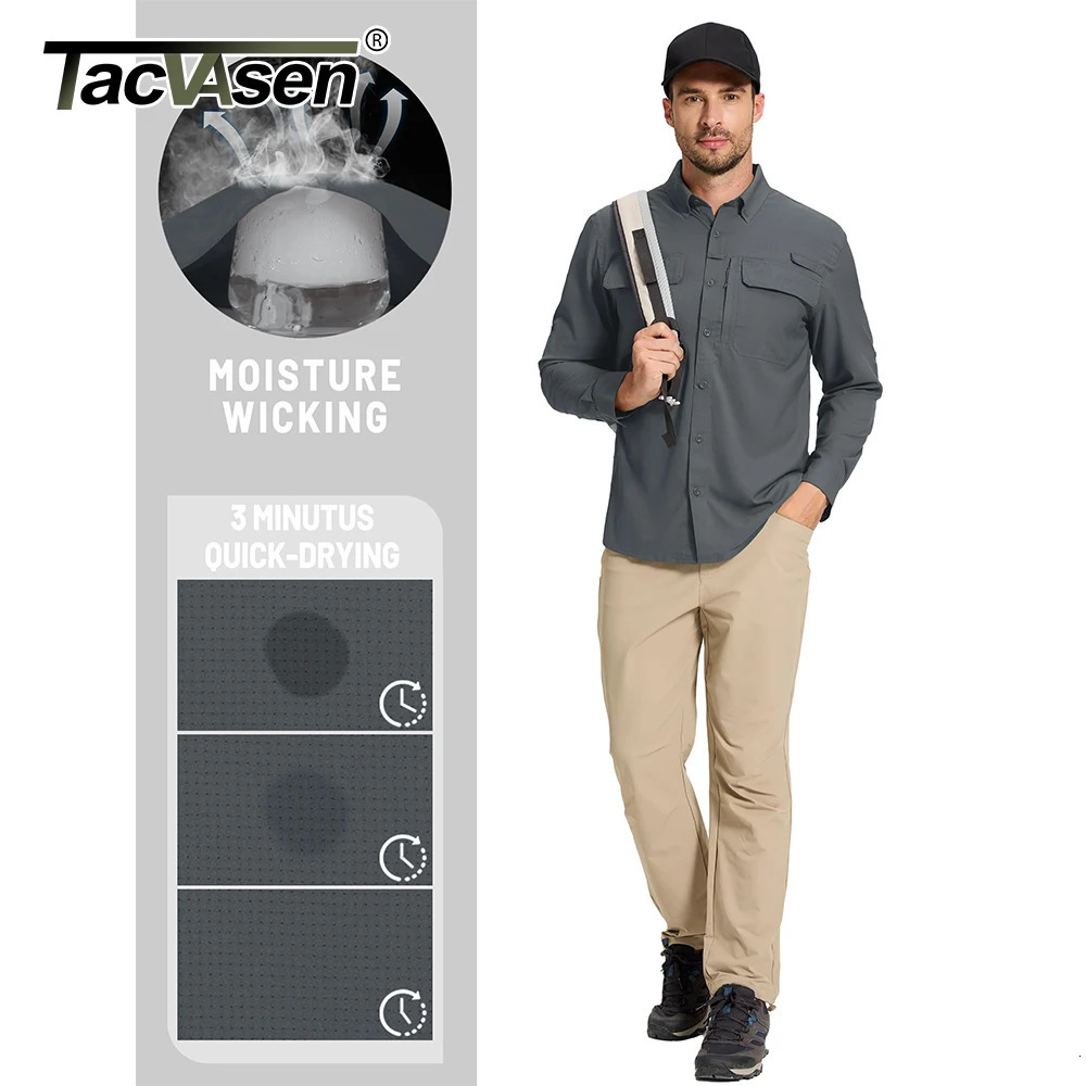 TACVASEN fishing gear mens quick drying long sleeved luggage mesh breathable hiking cargo shirt UPF 50sun protection 241209