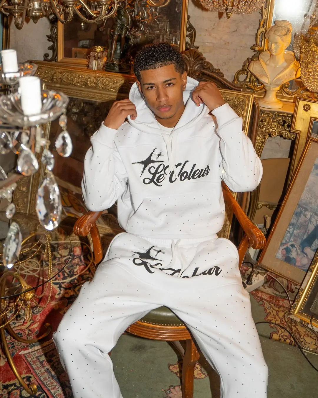 Rhinestone Sequin Hoodie Sweatshirt Sportswear Two Piece Set Y2K Men Hip Hop Letter Oversized Casual Pants 241209