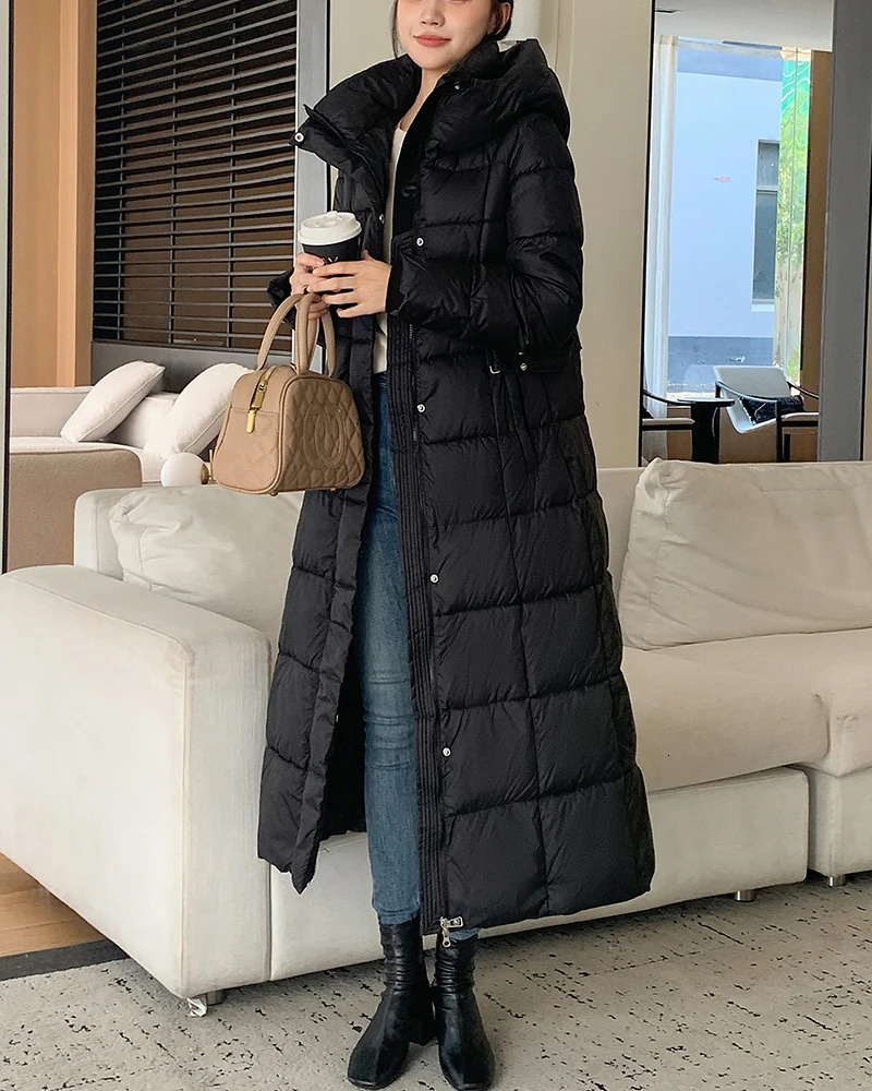 Womens Waist Park 2024 Thick Coat with Hoodie Warm Winter Long Jacket Clothing 241209