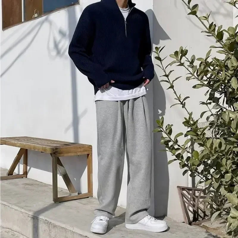 Autumn Winter Standup Collar Halfzip Sweater Mens Handsome Loose Casual High Street Sweaters Men Pullovers Male Clothes 241209