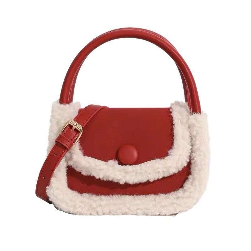 Autumn And Winter Niche Lamb Wool Christmas Red New Year Saddle Single Shoulder Crossbody Women's Bag, Handbag