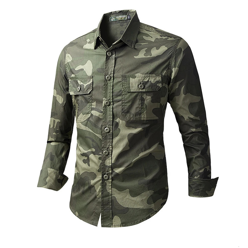camouflage mens cargo shirt 100 pure cotton multi pocket highquality military jacket outdoor casual 241209