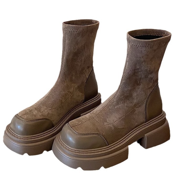 Women's Boots:Thick Sole Retro British Style New Version 2025 Spring Hot Sale Short Boots Versatile,Black/Brown,Free shipping