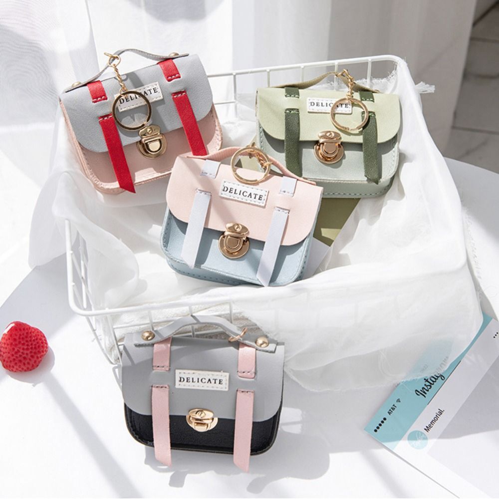 New multi color keychain coin bag gift flip PU leather Bluetooth earphone cover lipstick holder keychain designer mini wallet bag