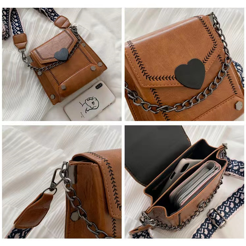 New women s nail shoulder bag women s crossbody bag girls retro heart shaped lock phone Korean style new designer shoulder bag bag