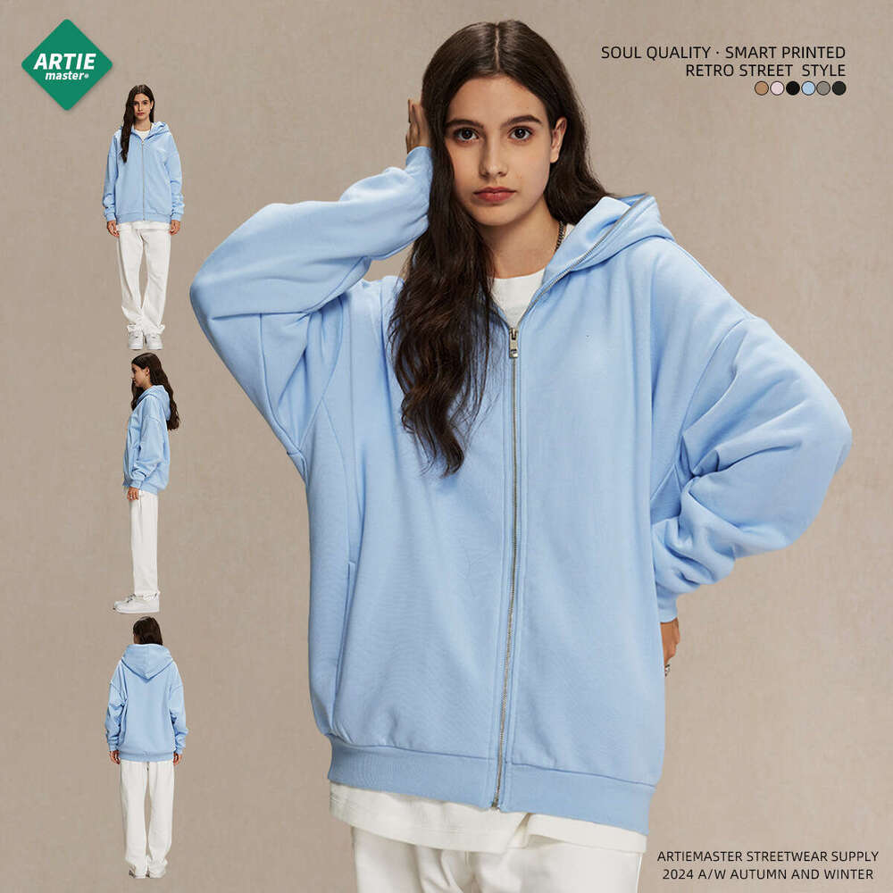 2024 autumn winter new product with plush and thickened 430g zipper hat men's hoodie street fashion brand hooded cardigan jacket