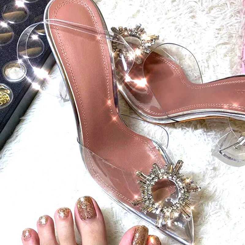 2022 Brand Womens Pump Luxury Crystal Strap High Heels Womens Summer Shoes Pump Womens High Heels Party Shoes Size Up Y241209