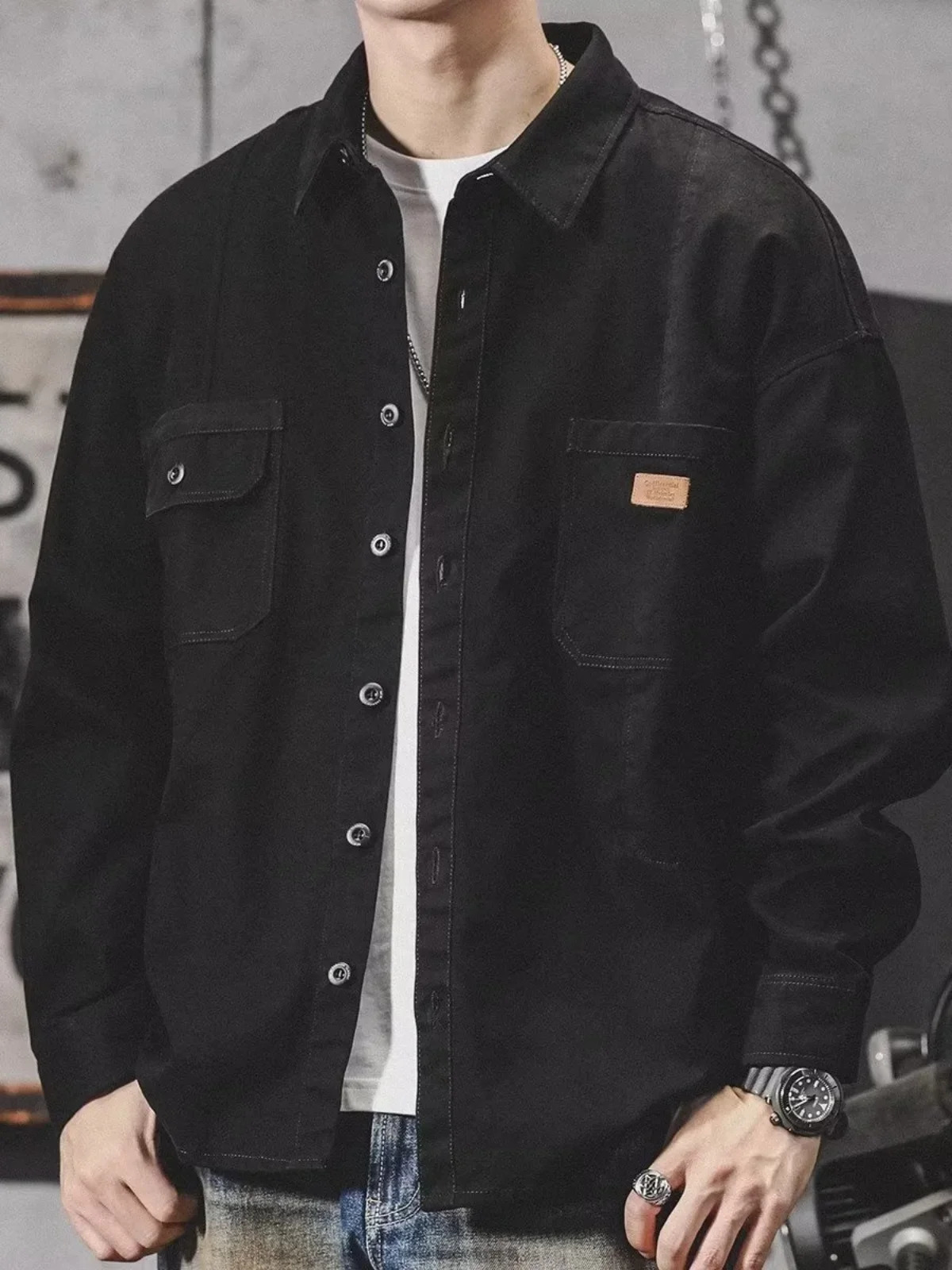 American heavyduty retro cargo shirt mens long sleeved loose tough guy hunting jacket autumn coaching 241209