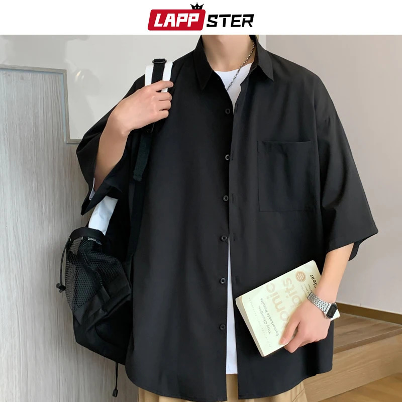 Lappster Ice Solid Korean pocket shirt Blouses 2023 summer smooth short sleeved Japanese streetwear oversized cargo 241209