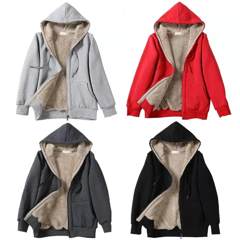 Hoodies Women Zipper Sweatshirts High Quality Fleece Hoodie Loose Hip Hop Casual Fashion Streewear Coat Tops Student Winter Warm 241209