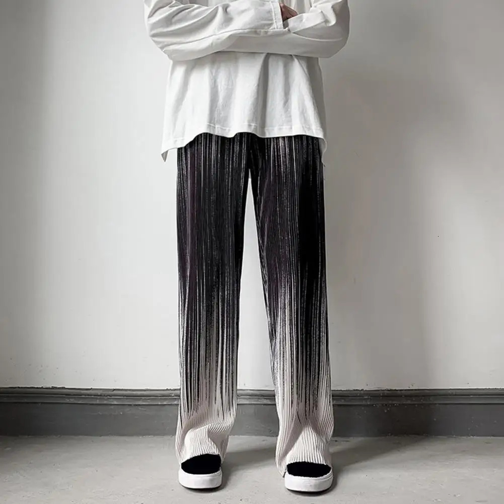Men Pants Contrast Colors Gradient Color Striped Loose Baggy Match Top Trousers Elastic Waist Wide Leg Men Pants Men Clothing 241209